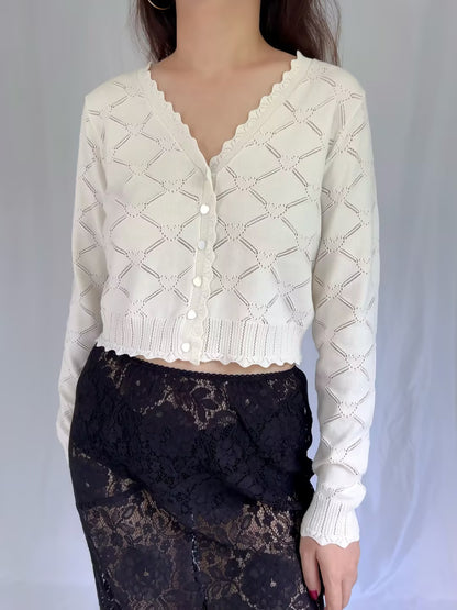 LSF Petra Knit Heart Argyle Cardigan - Parchment