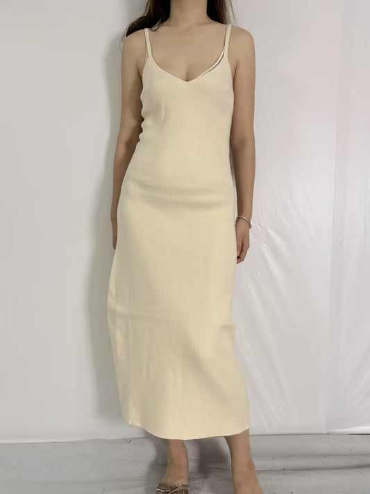 Lindsey Knit Midi Dress in Cream [size L sample sale]