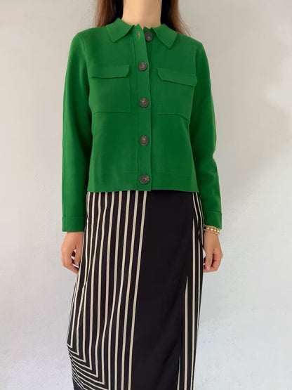 Betty Merino Wool Cardigan in Green