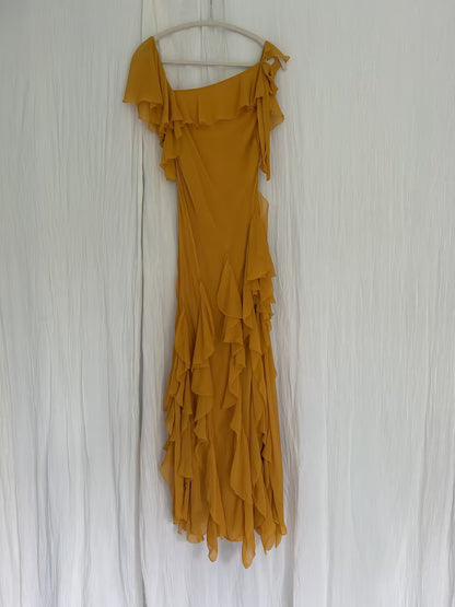 Robe mi-longue en dentelle Sohana en jaune jonquille