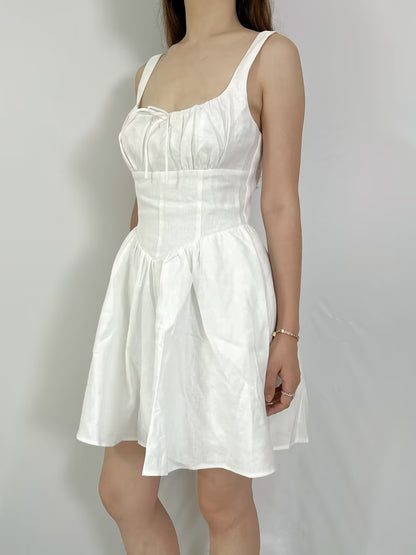 Daria Linen Mini Dress in White