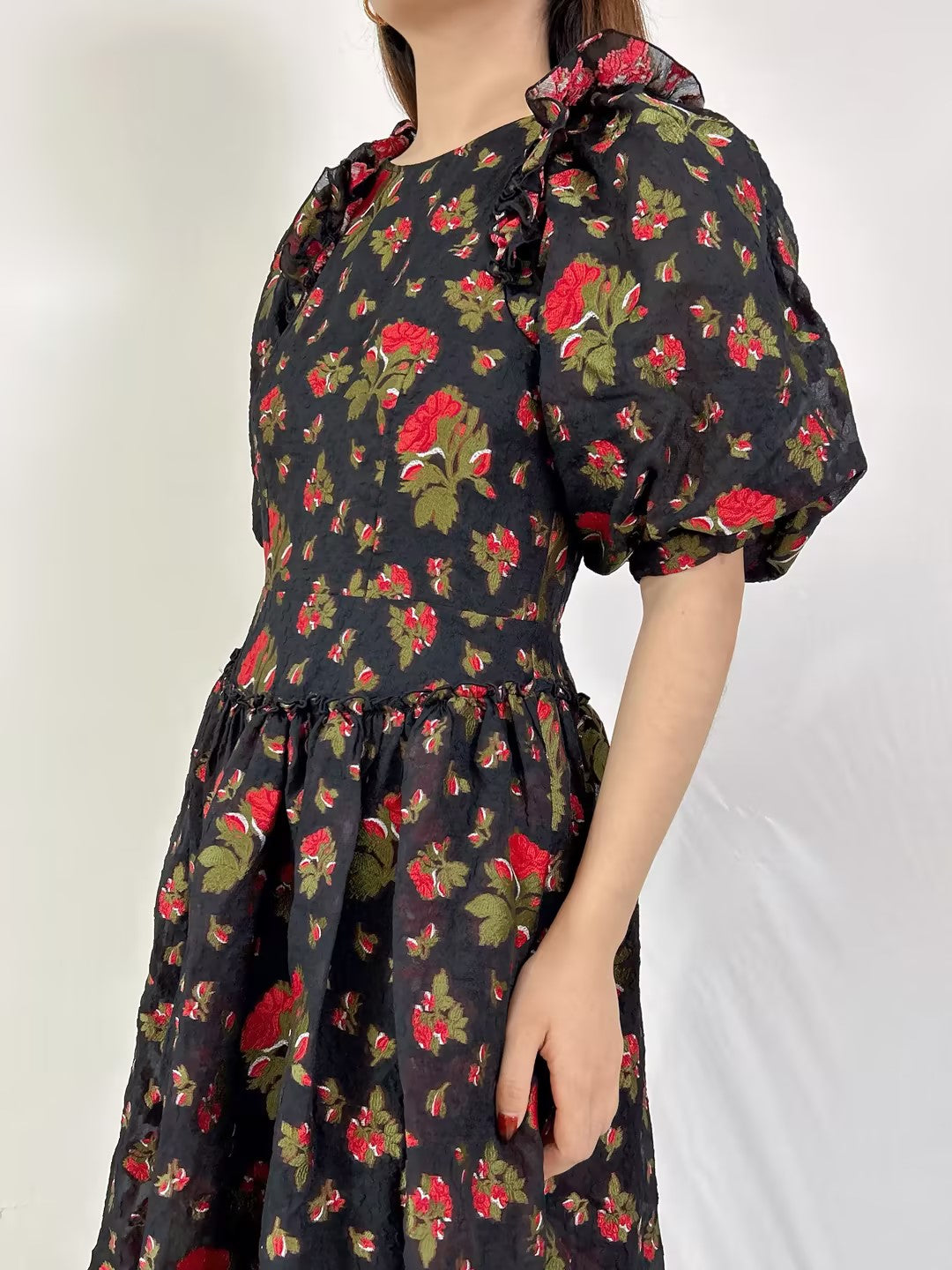 SR Silk-Blend Jacquard Floral Midi Dress