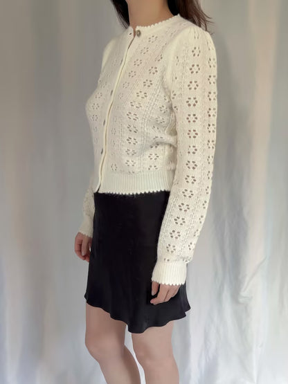Emery Pointelle Cardigan - Swan