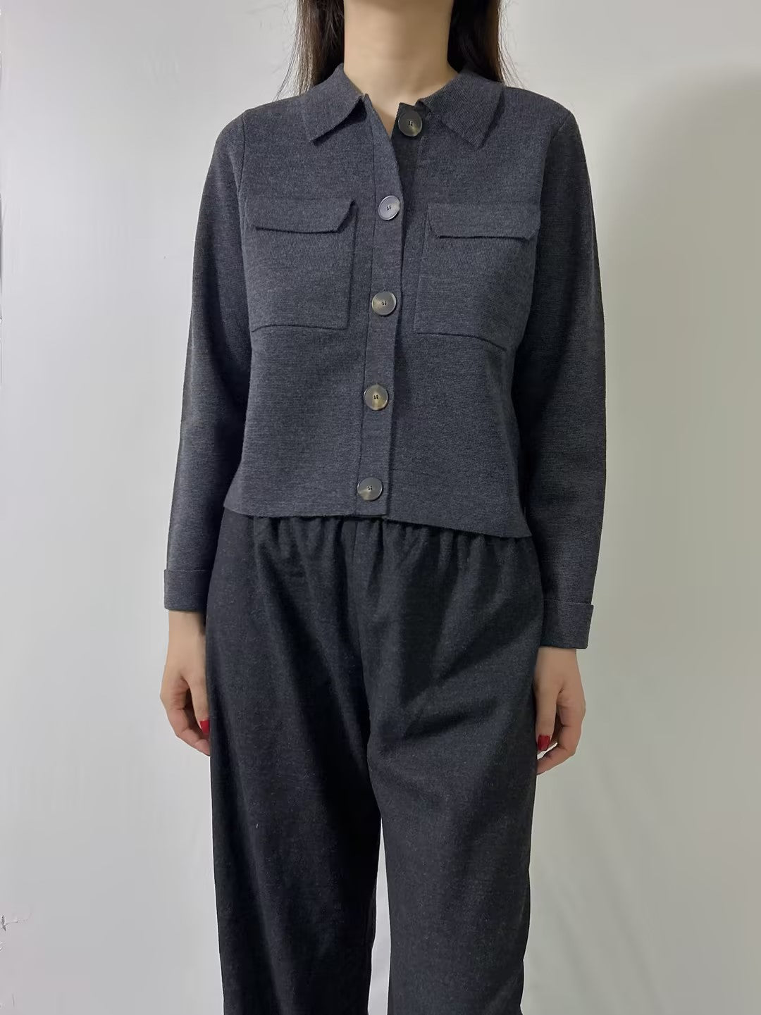 Betty Merino Wool Cardigan in Charcoal Grey