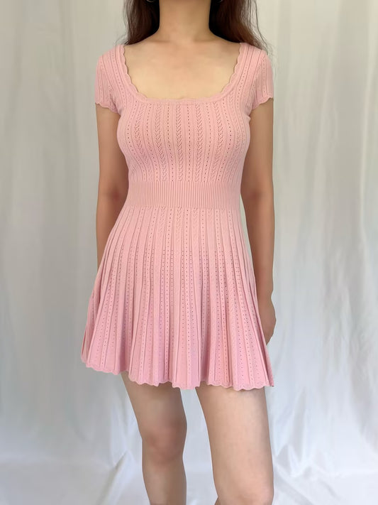 LSF Evaluna Stretch Pointelle Mini Dress - Fawn Pink