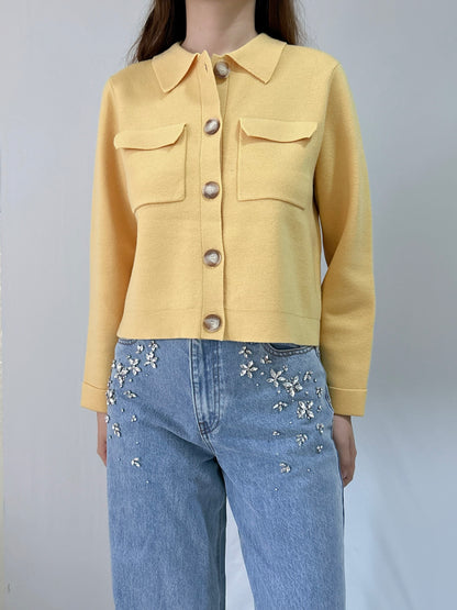 Betty Merino Wool Cardigan in Pastel Yellow