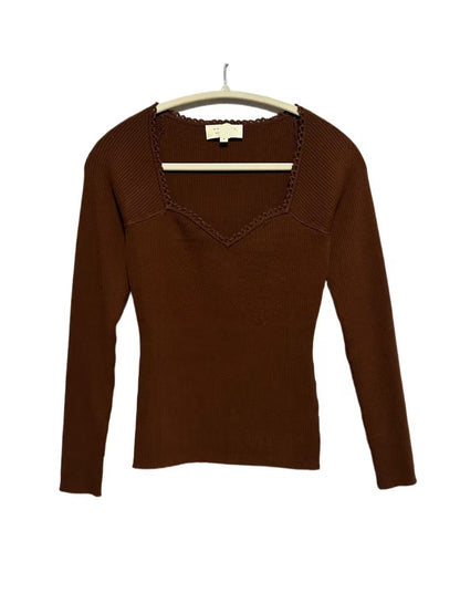 Sezane Maha Jumper in chestnut brown color, brown merino sweater.