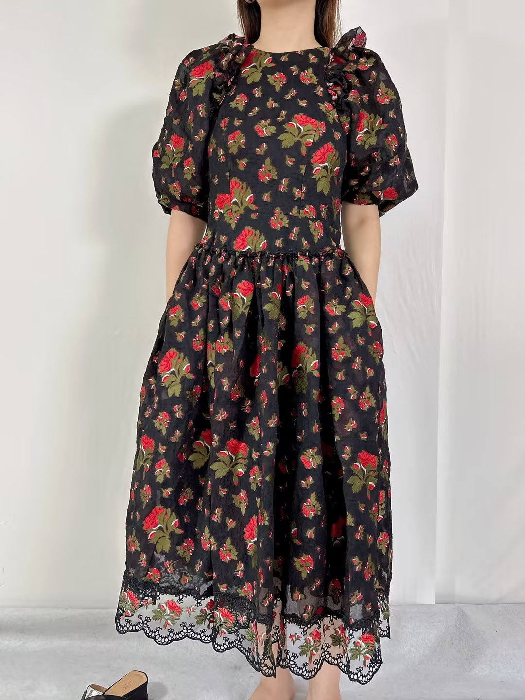 SR Silk-Blend Jacquard Floral Midi Dress