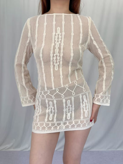Embroidered Cotton Mesh Mini Dress in XS