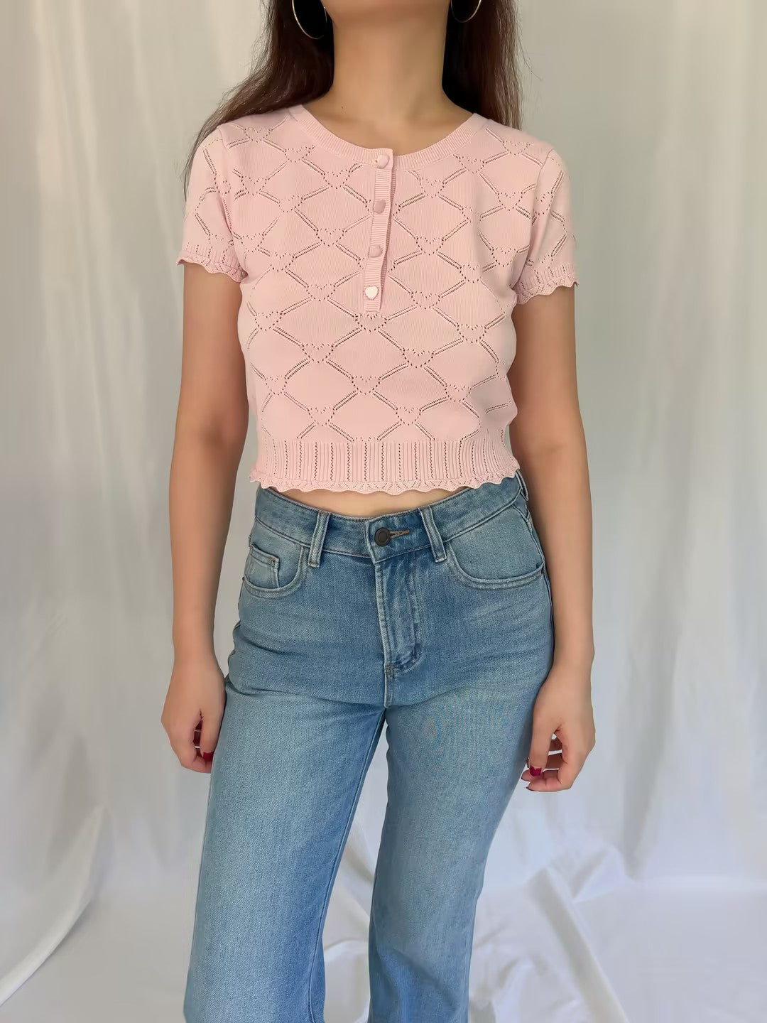LSF Lilifred Knit Heart Argyle Top - Velour Pink
