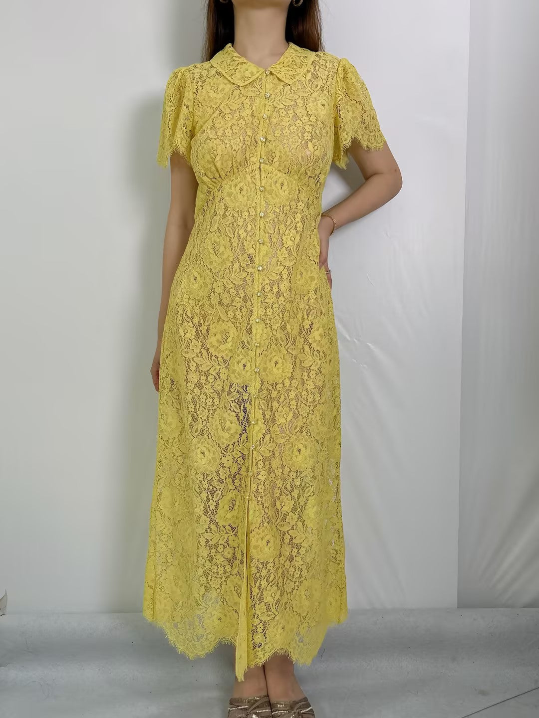 Sohana Lace Midi Dress in Daffodil Yellow