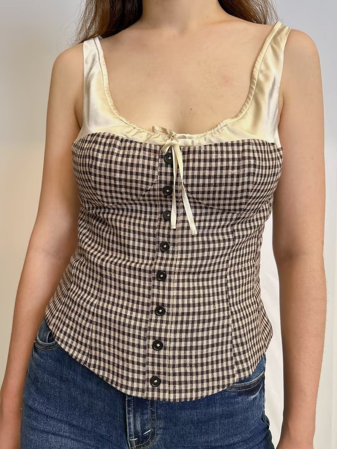 Beverly Linen Top in Tartine Check