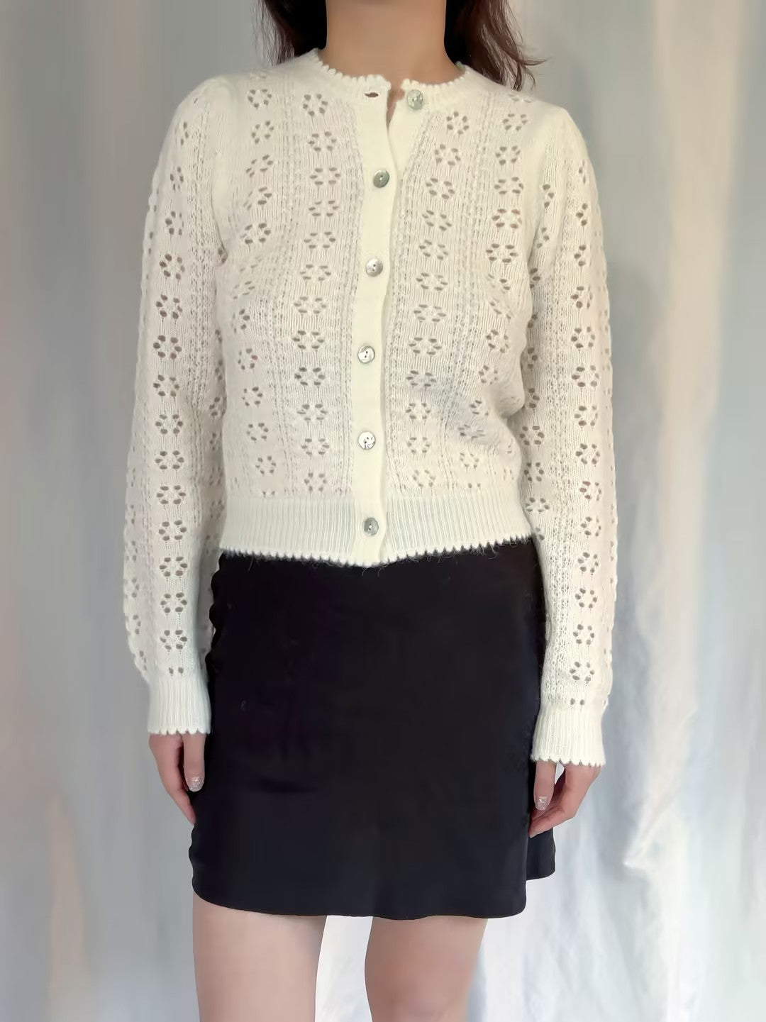 Emery Pointelle Cardigan - Swan