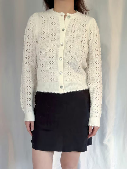 Emery Pointelle Cardigan - Swan