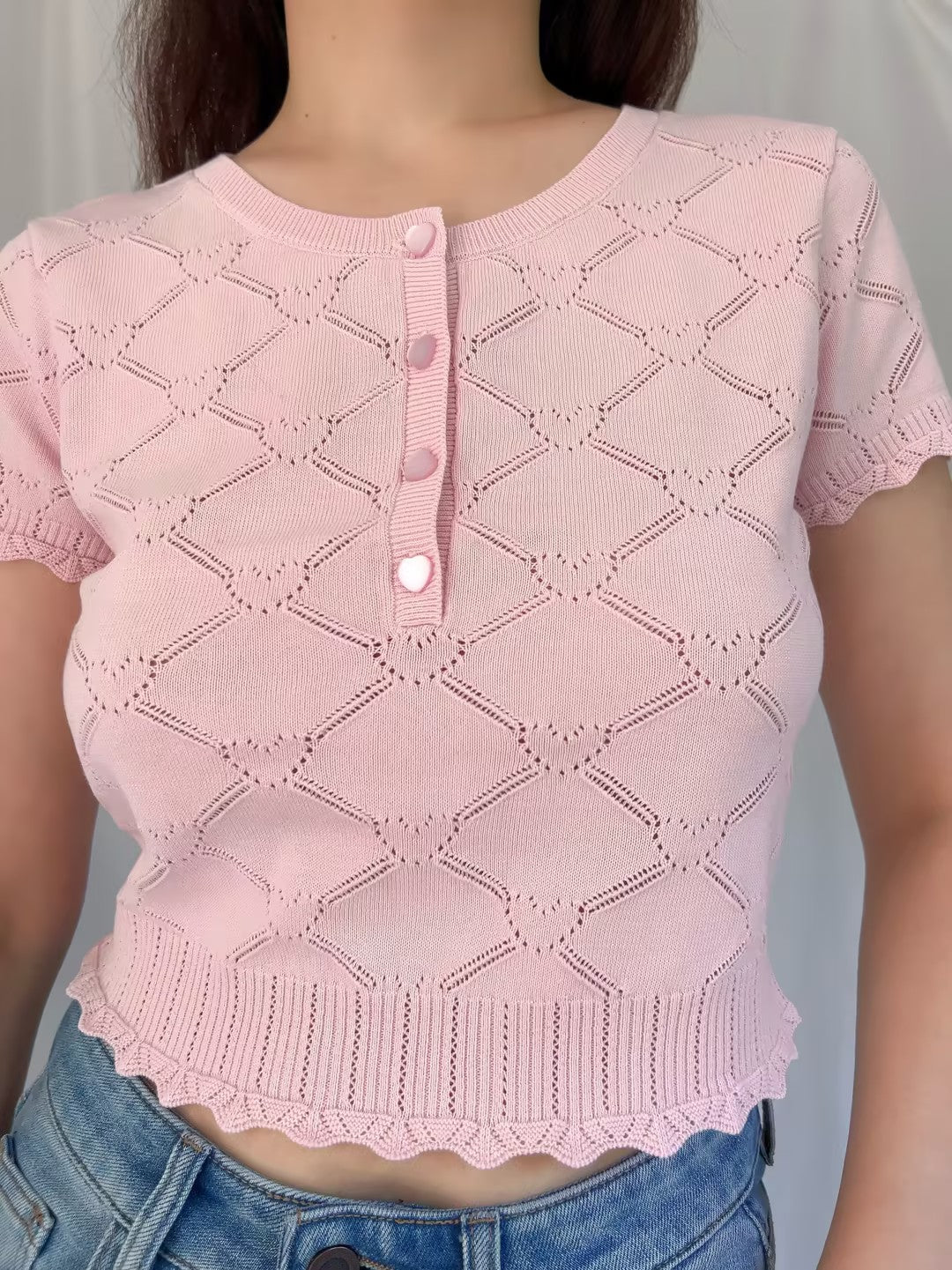 LSF Lilifred Knit Heart Argyle Top - Velour Pink