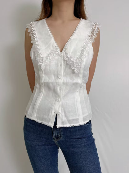 Melodie Linen White Top in US6