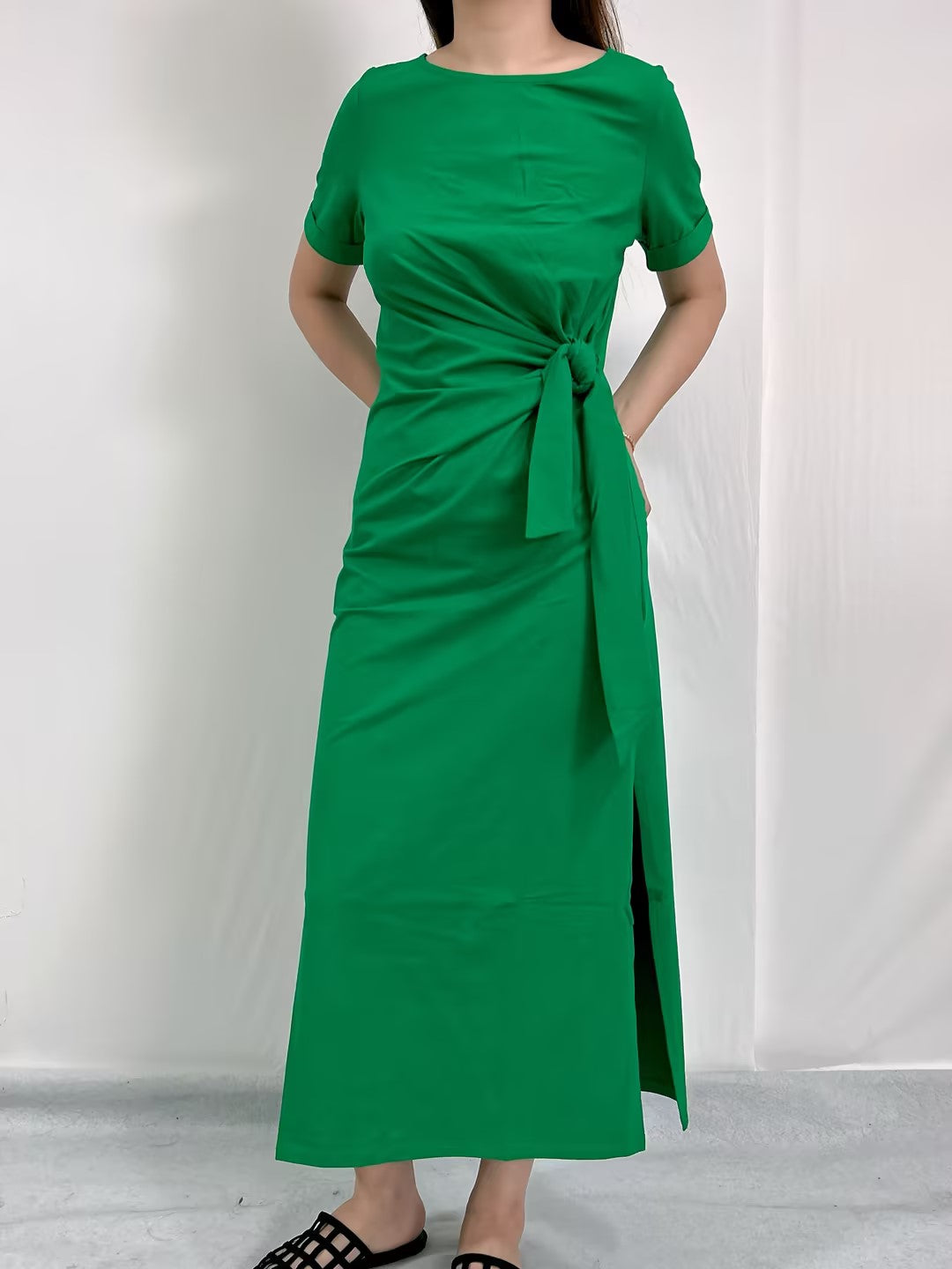 Pippa Midi Cotton Dress in Bright Green