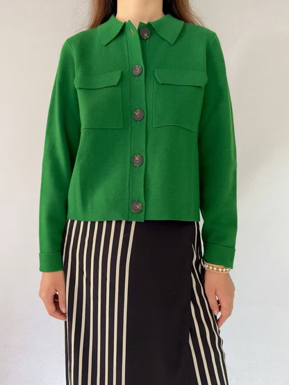 Betty Merino Wool Cardigan in Green