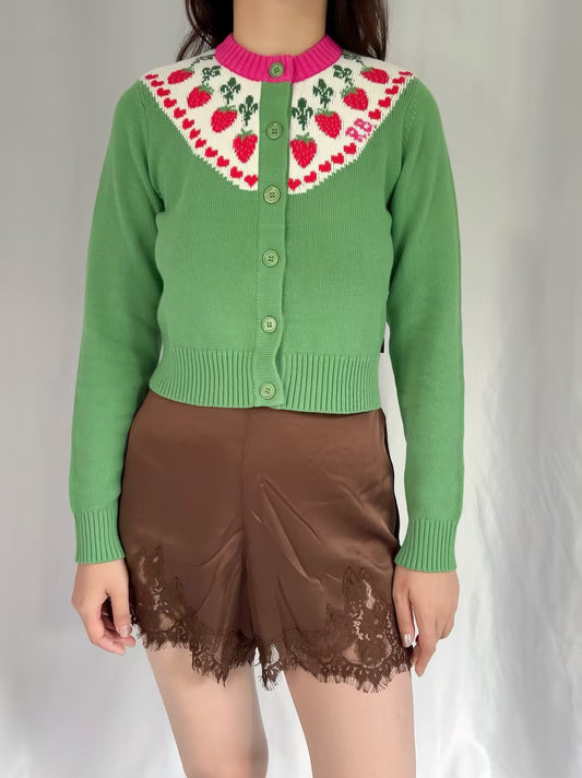 RB Strawberry Fairisle Cardigan - Green in S