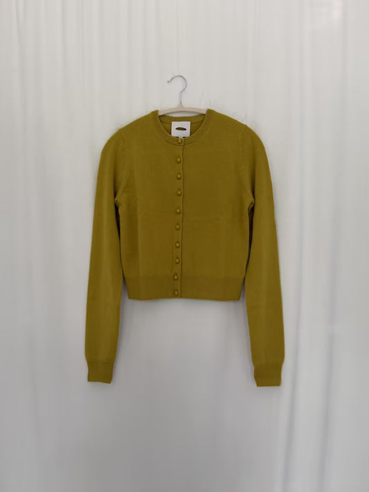 Caspia Cashmere Cropped Cardigan - Chartreuse