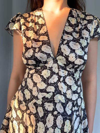 Dianne Silk Dress - Noir Fleurs Danemone