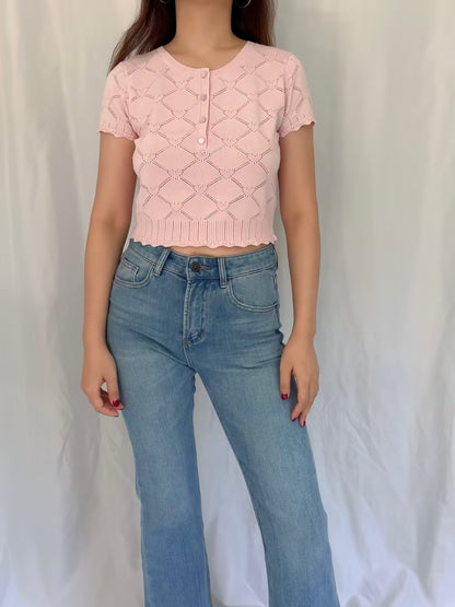 LSF Lilifred Knit Heart Argyle Top - Velour Pink