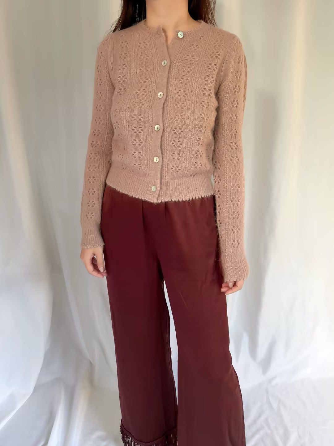 Emery Pointelle Cardigan - Clay