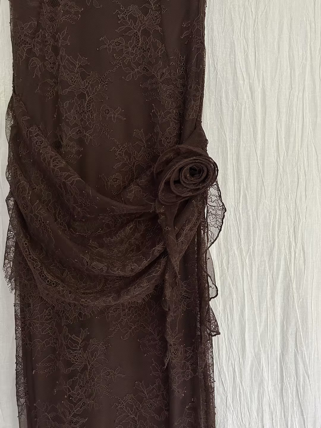 Robe longue Silentium - Dentelle marron chocolat en UK8