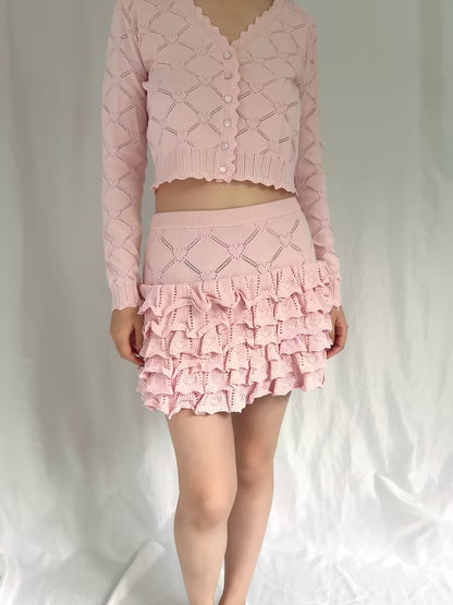 LSF Kalliope Knit Heart Argyle Skirt - Velour Pink