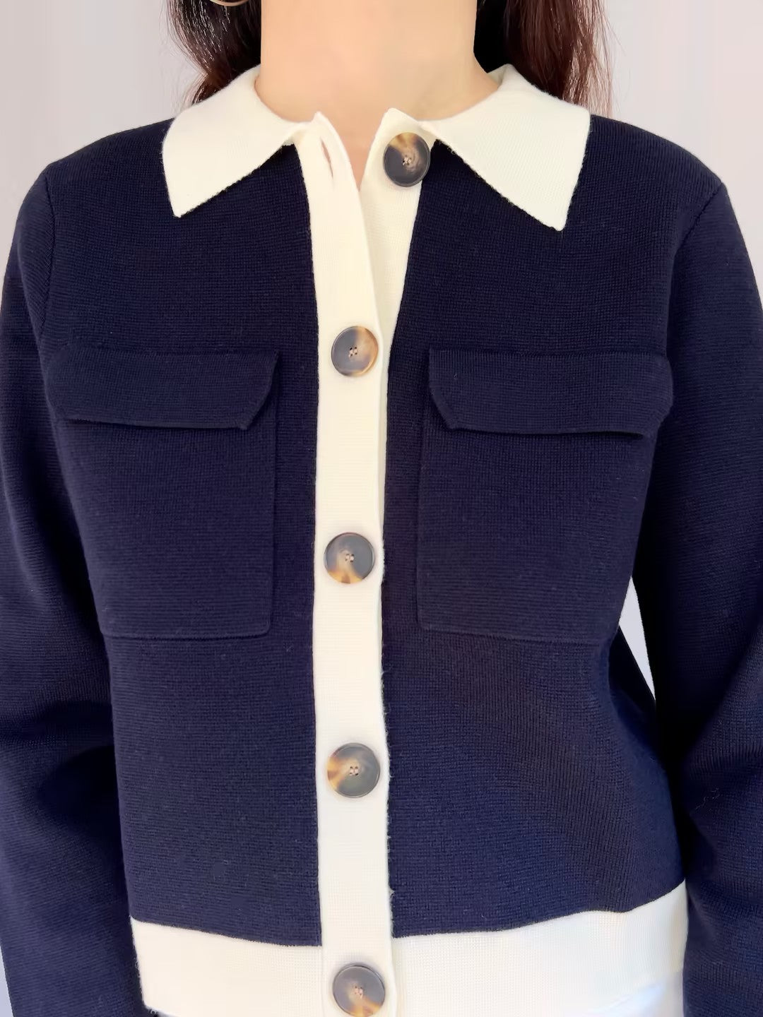 Betty Cardigan - Marine with Ecru Details