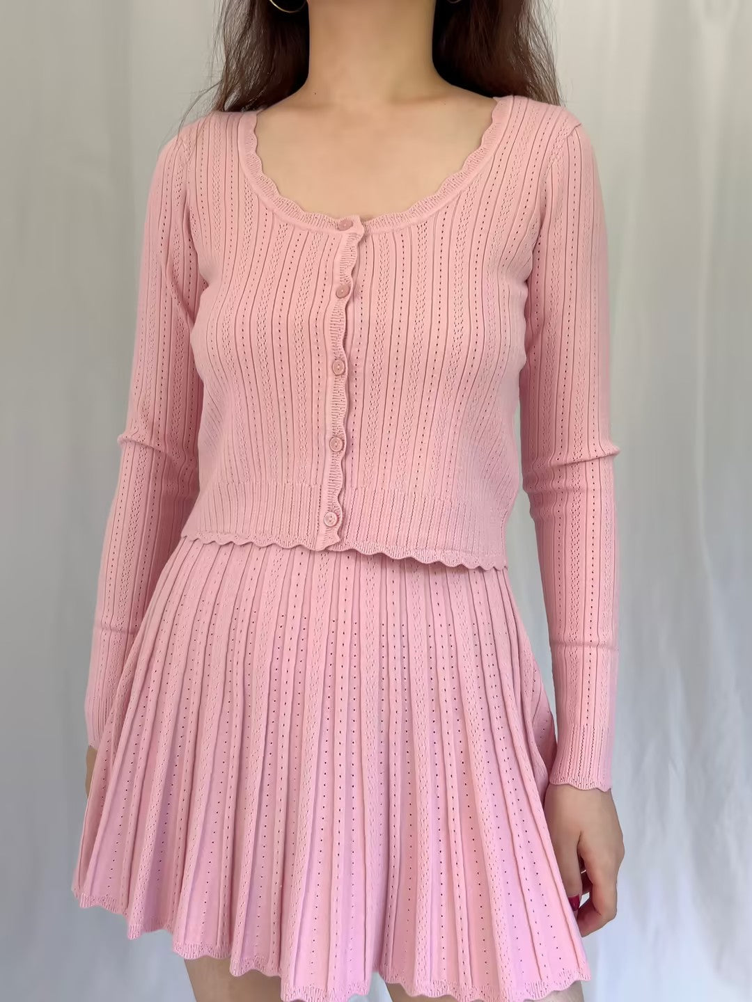 LSF Martti Stretch Pointelle Cardigan - Fawn Pink