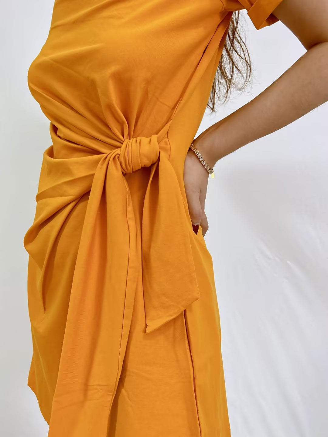 Pippa Short Cotton Dress in Saffron