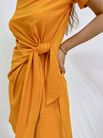 Pippa Short Cotton Dress in Saffron