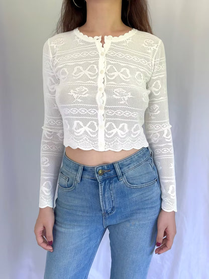 Cardigan festonné en pointelle LSF Media [Dernier stock]