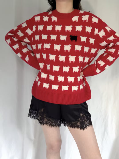 WW Women's Wool Sheep Sweater - Red (contact for other sizes)