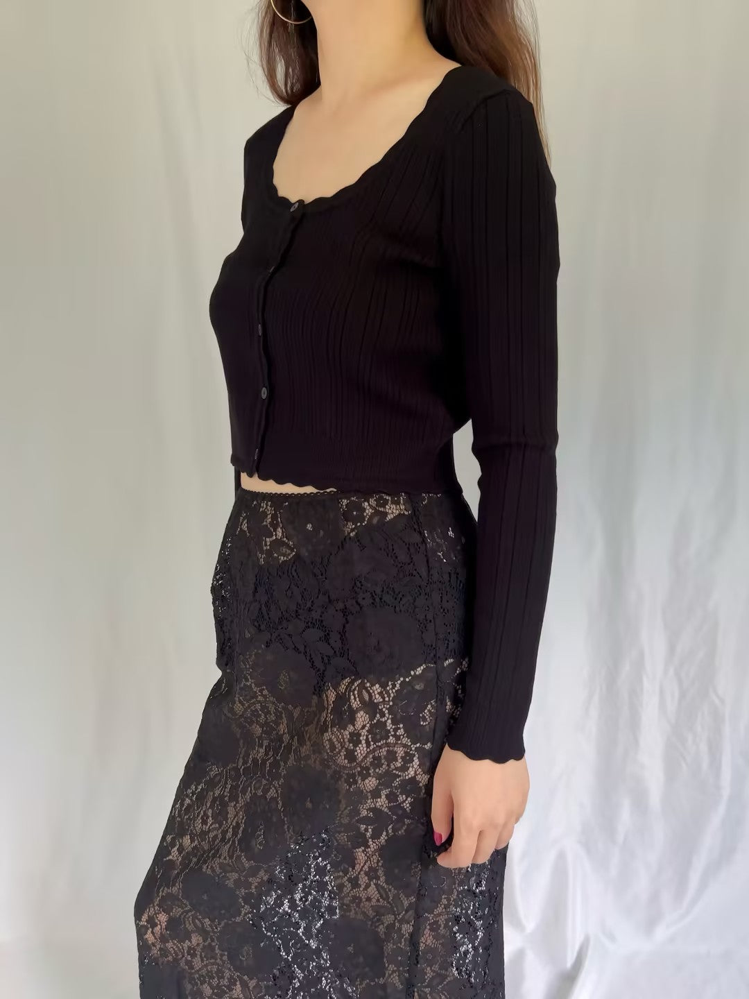 LSF Martti Stretch Pointelle Cardigan - Black