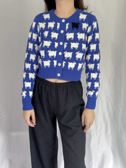 WW Cotton Cropped Sheep Cardigan - Bright Blue (contact for other sizes)