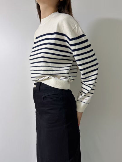 Wool Crewneck Sweater With Stripe Motif FW24