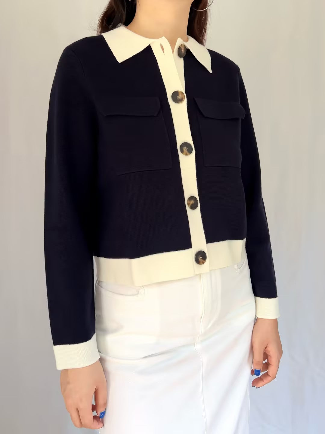 Betty Cardigan - Marine with Ecru Details