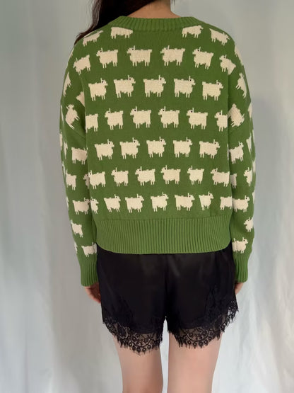 WW V-Neck Sheep Sweater - Green (contact for other sizes)
