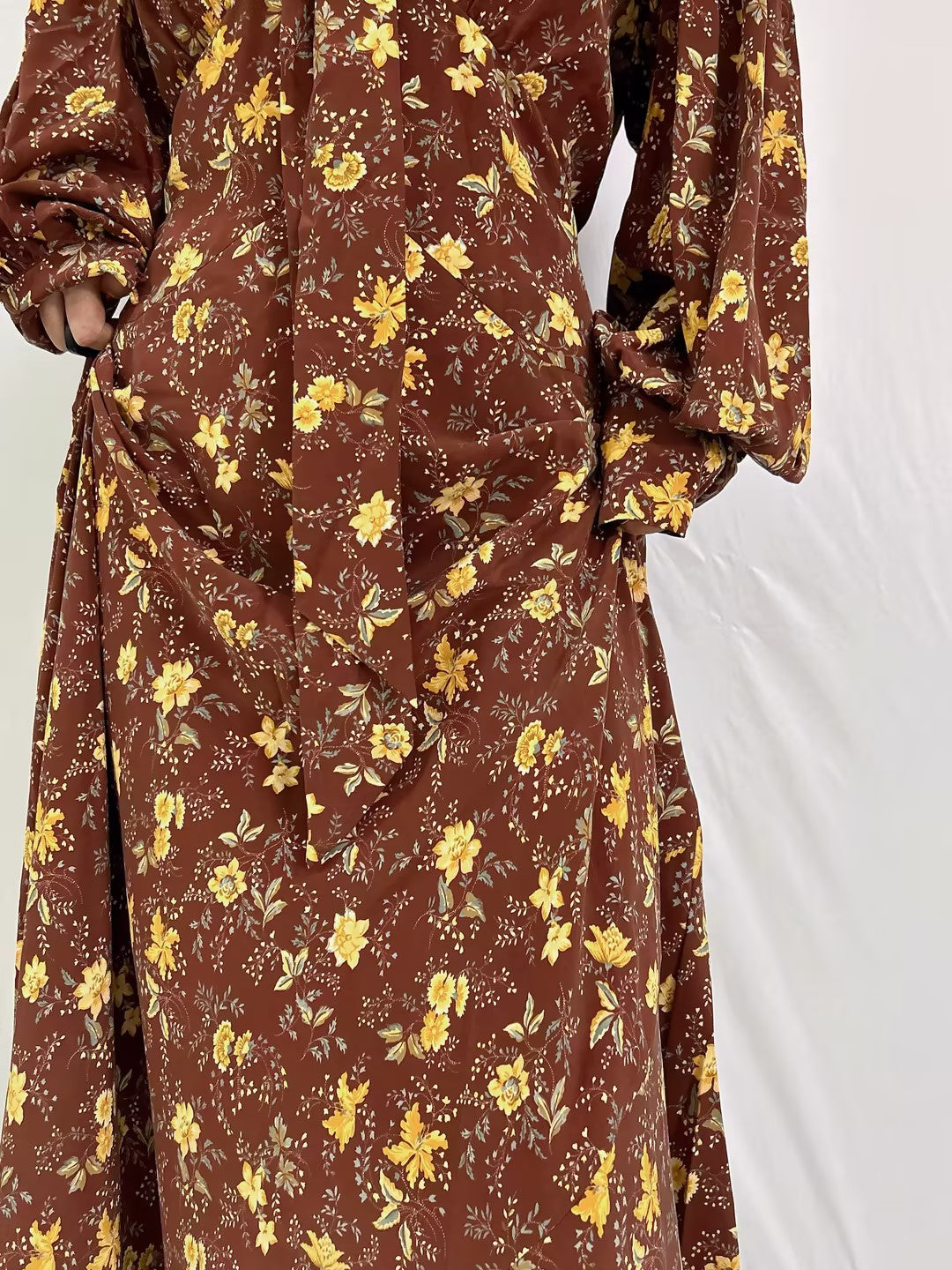 Blossom Floral Silk Dress in Cherrywood Winding Vine in XXL