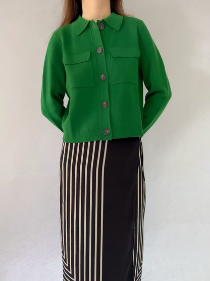 Betty Merino Wool Cardigan in Green