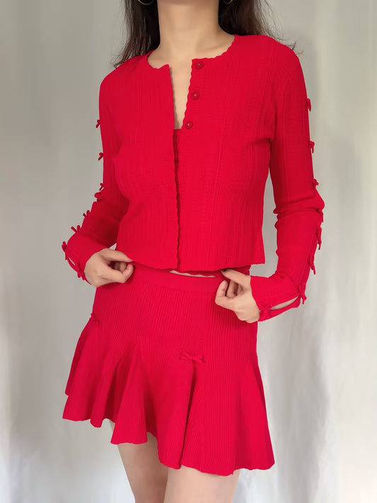 LSF Zoriah Pointelle Cardigan - Candy Apple