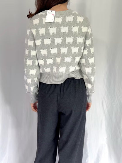 WW Cotton Cropped Sheep Cardigan - Heather Gray (contact for other sizes)