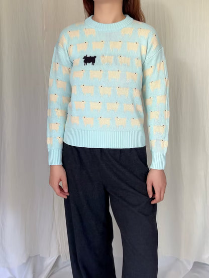 WW Women's Fitted Cotton Line  Sheep Sweater - Blue