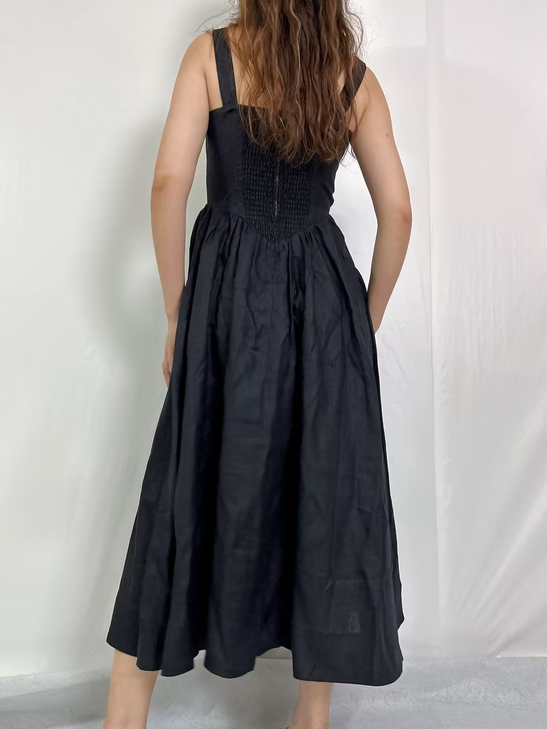 Balia Linen Midi Dress in Black