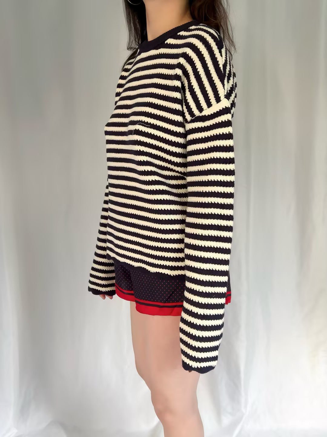 CL Stripe Crochet Crewneck Sweater in S