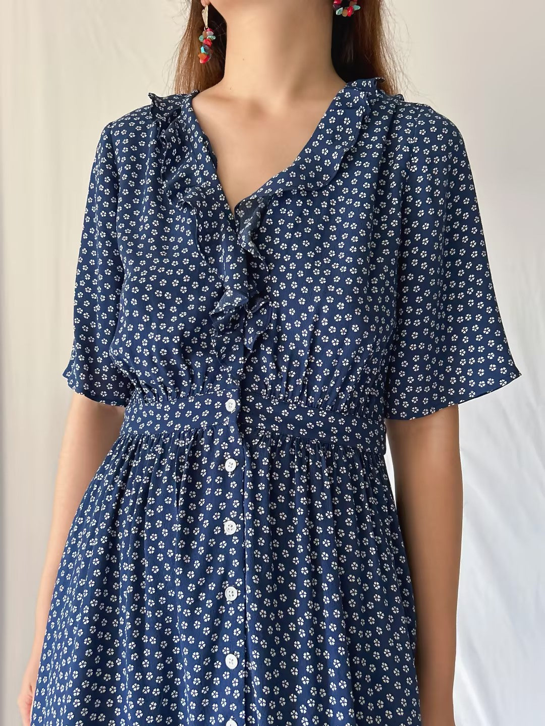 Vintage-Inspired Navy Floral Long Dress