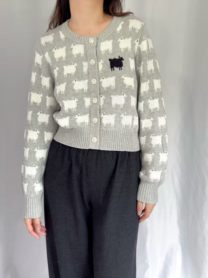 WW Cotton Cropped Sheep Cardigan - Heather Gray (contact for other sizes)