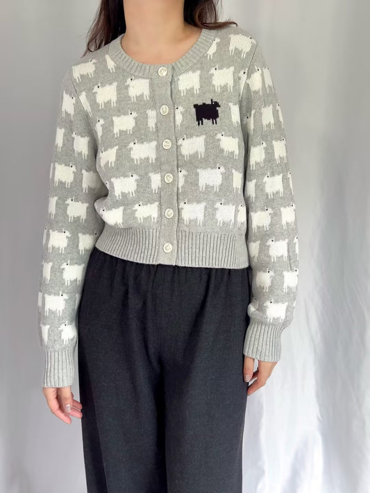WW Cotton Cropped Sheep Cardigan - Heather Gray (contact for other sizes)